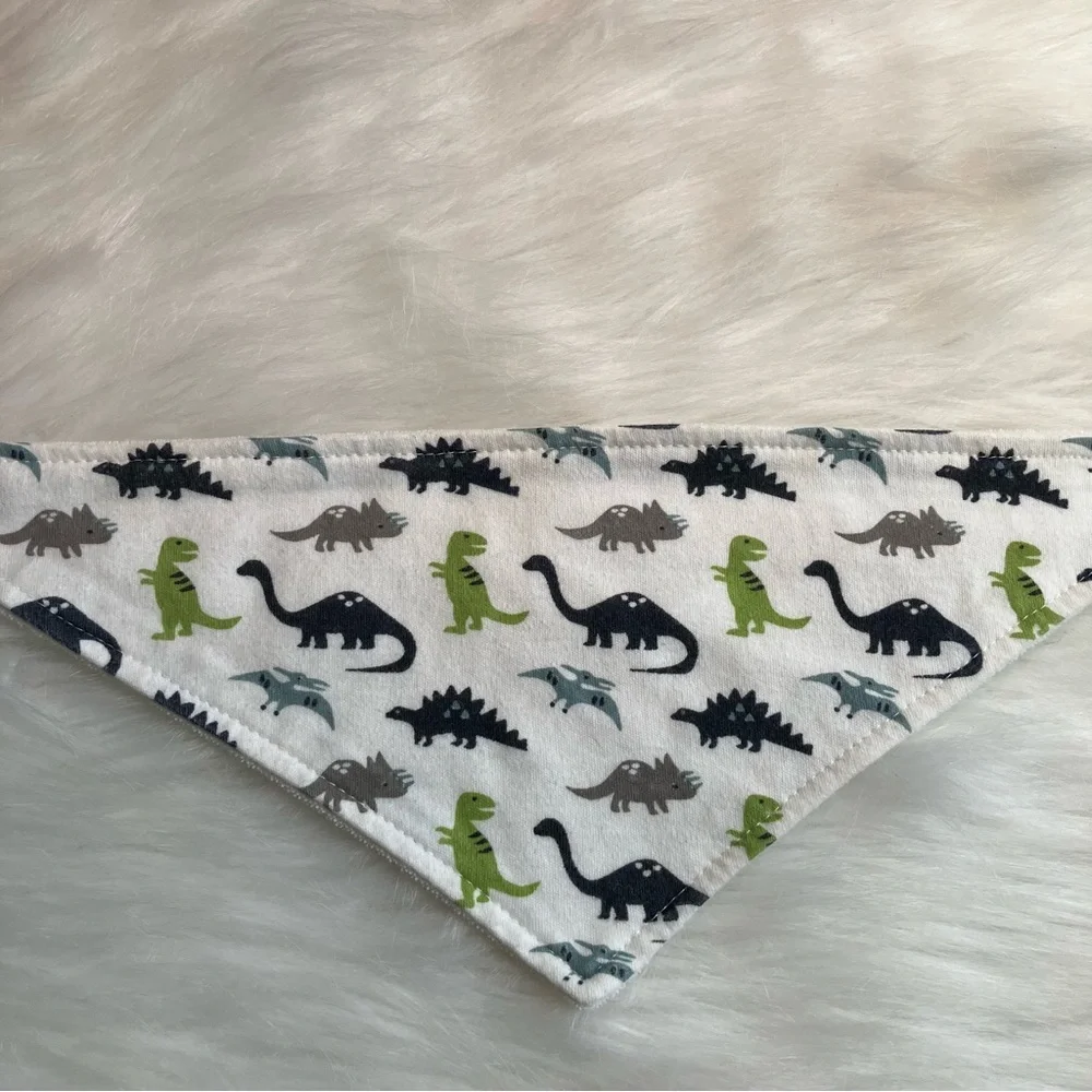 Modern Baby Boys Bandana Bibs - Dinosaurs and Mountains - Blue, Grey, & White